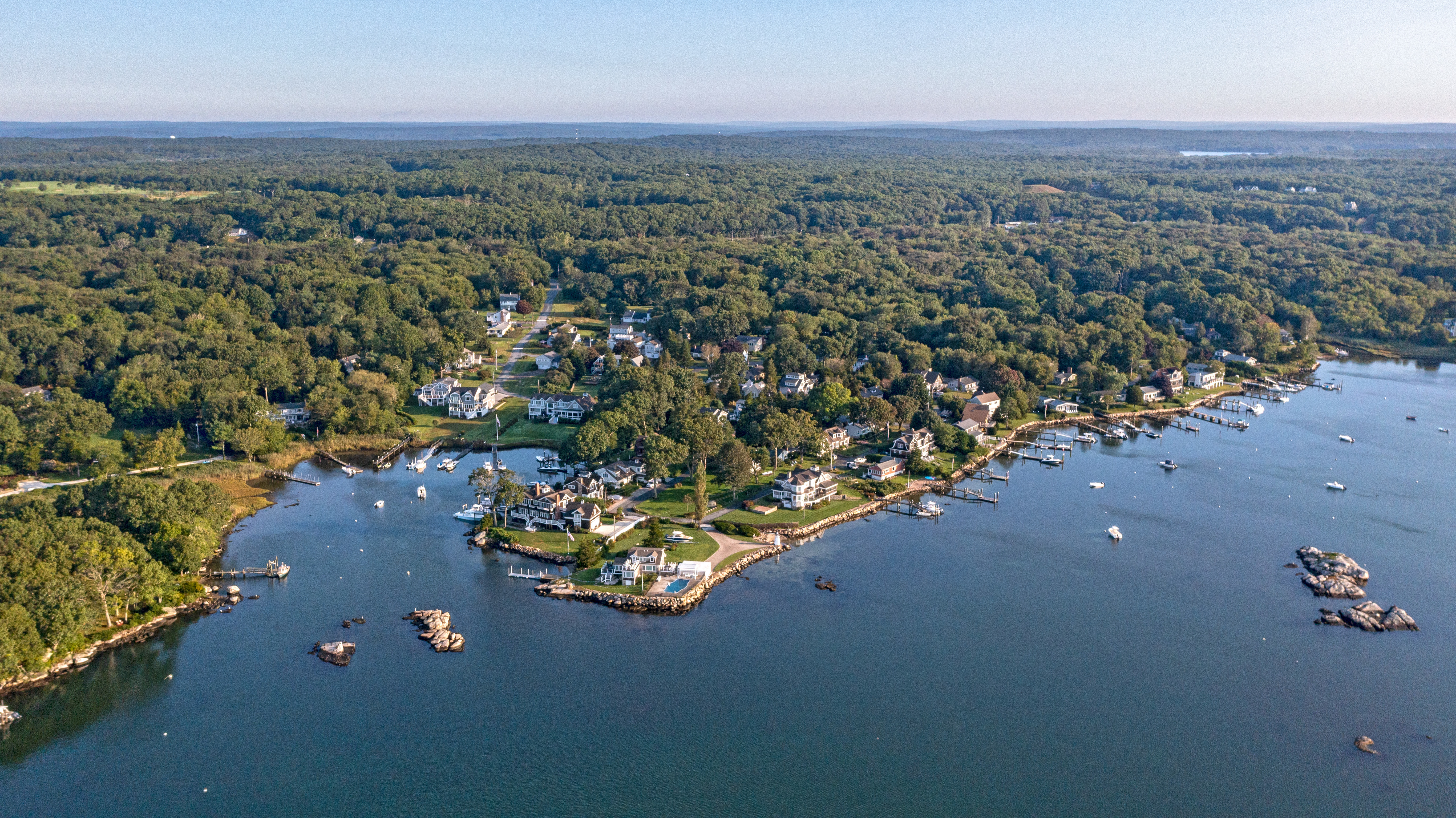 Aerial photo overlooking Shady Harbor in Westerly, RI.